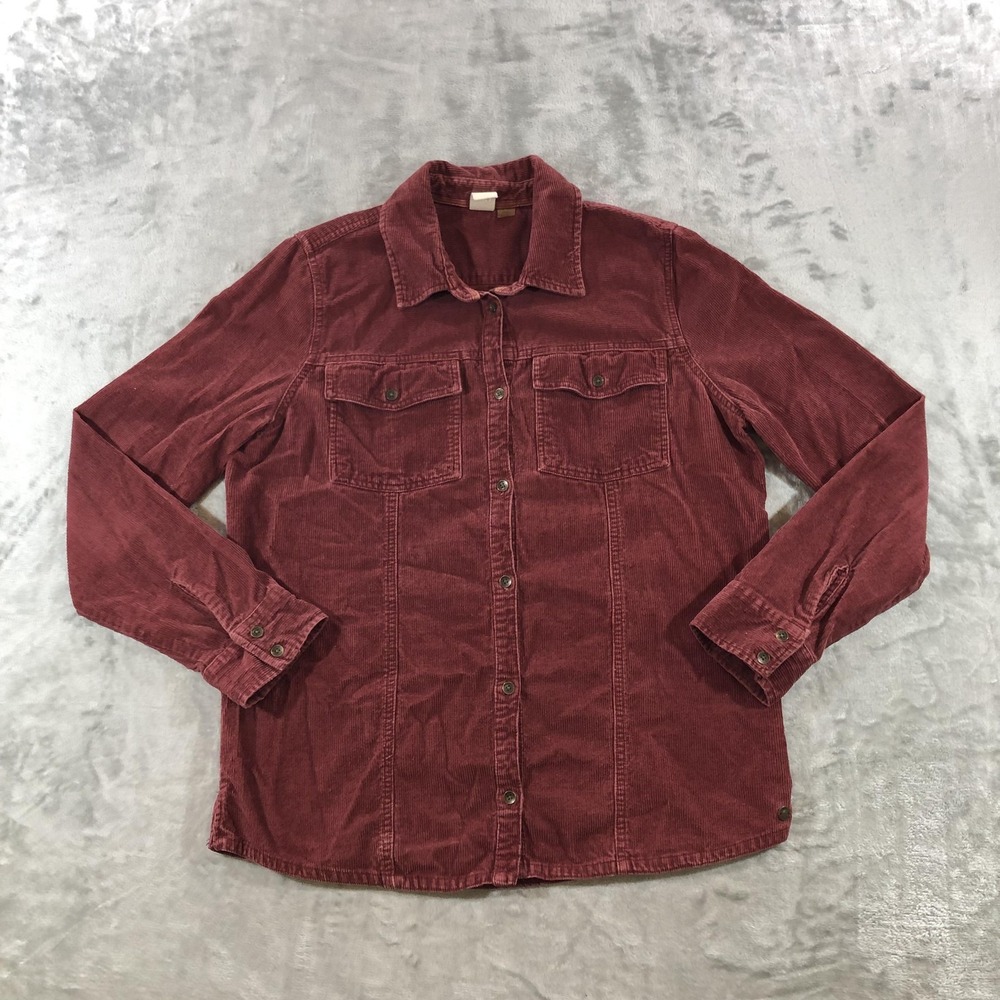 Roxy Shirt Womens Large Red Corduroy Button Front Pocket Long Sleeve Casual Top